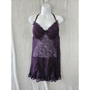 Dreamgirl Babydoll Top Dress Womens Purple 1X 2X Plus Stretch Lace Whimsigoth